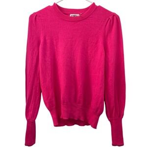 27 Miles Malibu Cashmere Puff Sleeve Crew‎ Neck Sweater Hot Pink Size M Cozy